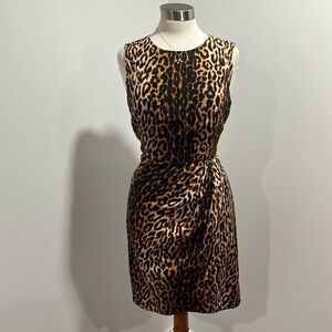 SHOSHANNA‎ Leopard Print Silk Cotton Blend Sleeveless Faux Wrap Dress Sz